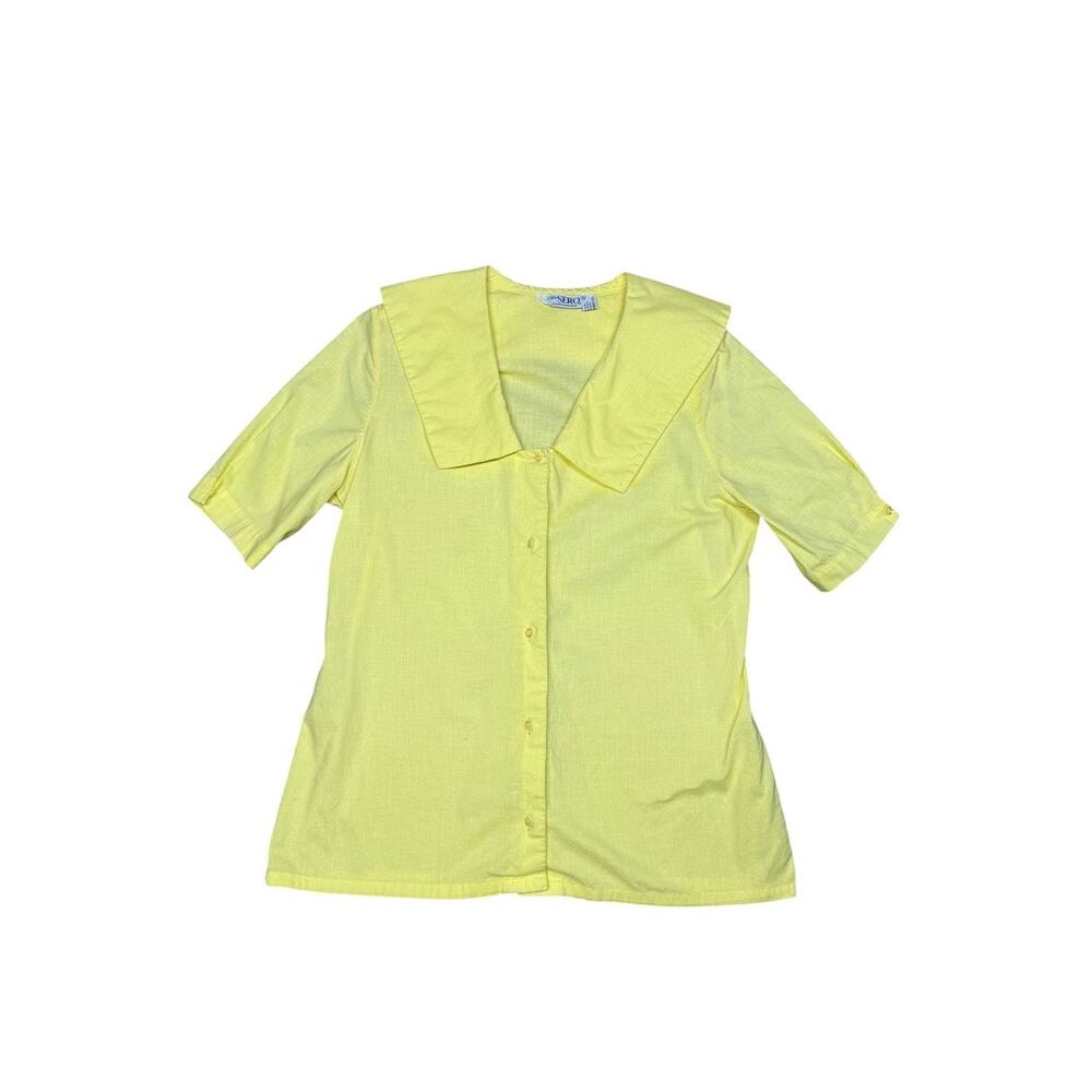 Vintage 60s 70s Ms. Sero Shirtmaker Pastel Yellow Collared Blouse Small - Picture 5 of 8